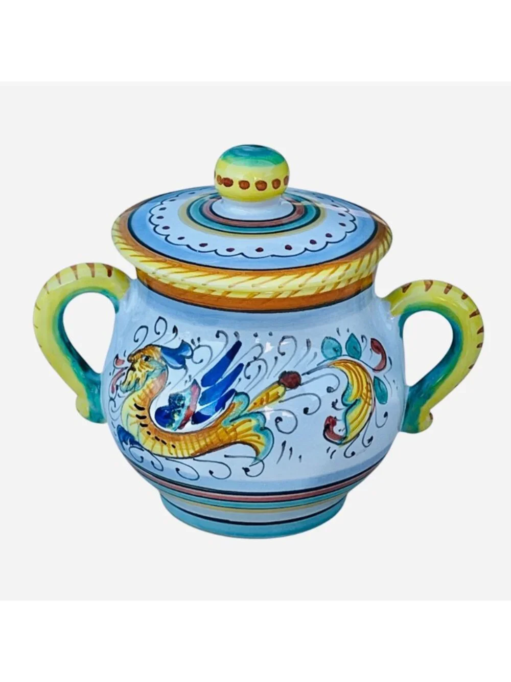 Signed S. Gimignano Hand-Painted Italy Sugar Bowl Creamer Tray Raphaellesco